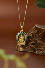 Zennava Green Tara Pendant Authentic Tibetan Inspired Handcrafted | Sterling Silver & Gold Plated | Blessings & Protection-Zennava