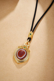 Zennava Agate Vajra Eye Guard Pendant Authentic Tibetan Inspired Handcrafted | Sterling Silver & Agate | Protection & Fortune-Zennava