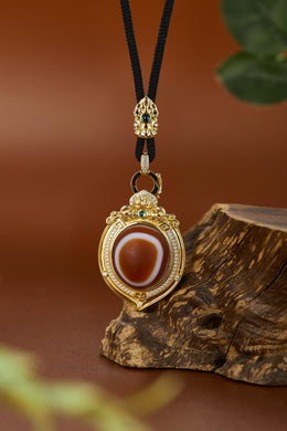 Zennava Agate Vajra Eye Guard Pendant Authentic Tibetan Inspired Handcrafted | Sterling Silver & Agate | Protection & Fortune-Zennava