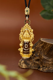 Zennava Tsongkhapa Dzi Pendant Authentic Tibetan Inspired Handcrafted | Sterling Silver & Agate | Blessings & Protection-Zennava