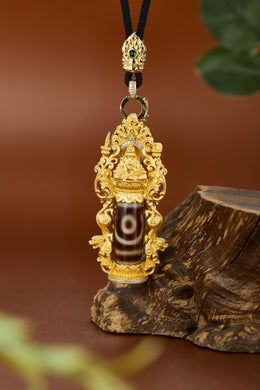 Zennava Tsongkhapa Dzi Pendant Authentic Tibetan Inspired Handcrafted | Sterling Silver & Agate | Blessings & Protection-Zennava