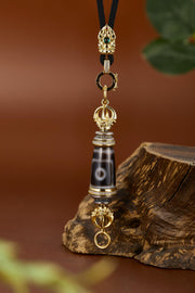 Zennava Vajra Dzi Pendant Authentic Tibetan Inspired Handcrafted | Sterling Silver & Agate | Blessings & Protection-Zennava