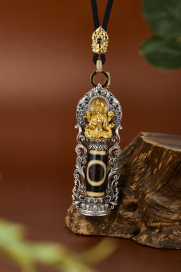 Zennava Green Tara Dzi Pendant Authentic Tibetan Inspired Handcrafted | Sterling Silver & Agate | Blessings & Protection-Zennava
