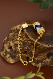 Zennava Tibetan Dzi Bead Bracelet Authentic Tibetan Inspired Handcrafted | Sterling Silver & Agate | Protection & Fortune-Zennava