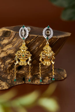 Zennava Vase of Longevity Earrings Authentic Tibetan Inspired Handcrafted | Sterling Silver & Gold Plated | Longevity & Prosperity-Zennava