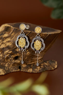 Zennava Mahakala Earrings Authentic Tibetan Inspired Handcrafted | Sterling Silver & Gold Plated | Blessings & Protection-Zennava