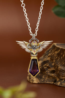Zennava Amethyst Garuda Pendant Authentic Tibetan Inspired Handcrafted | Sterling Silver & Amethyst | Power & Protection-Zennava