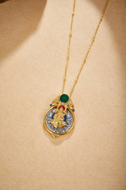 Zennava Green Tara Pendant Authentic Tibetan Inspired Handcrafted | Sterling Silver & Gold Plated | Blessings & Protection-Zennava