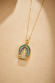 Zennava Green Tara Pendant Authentic Tibetan Inspired Handcrafted | Sterling Silver & Gold Plated | Blessings & Protection-Zennava