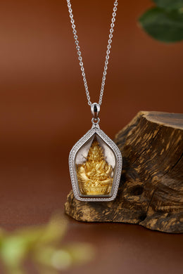 Zennava Yellow Jambhala Pendant Authentic Tibetan Inspired Handcrafted | Sterling Silver & Gold Plated | Prosperity & Abundance-Zennava